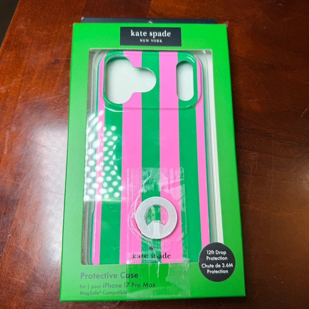Kate Spade iPhone 17 Pro Max Case MagSafe Pink Green Striped Protective Cover